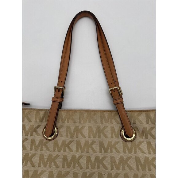 MICHAEL KORS JET SET hand bag Purse MK signature Jacquard cream gold - Picture 6 of 16